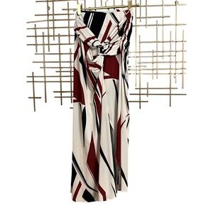 BA&SH Maxi Skirt Geometric Print  Ruched Side Slit Women's Size S‎